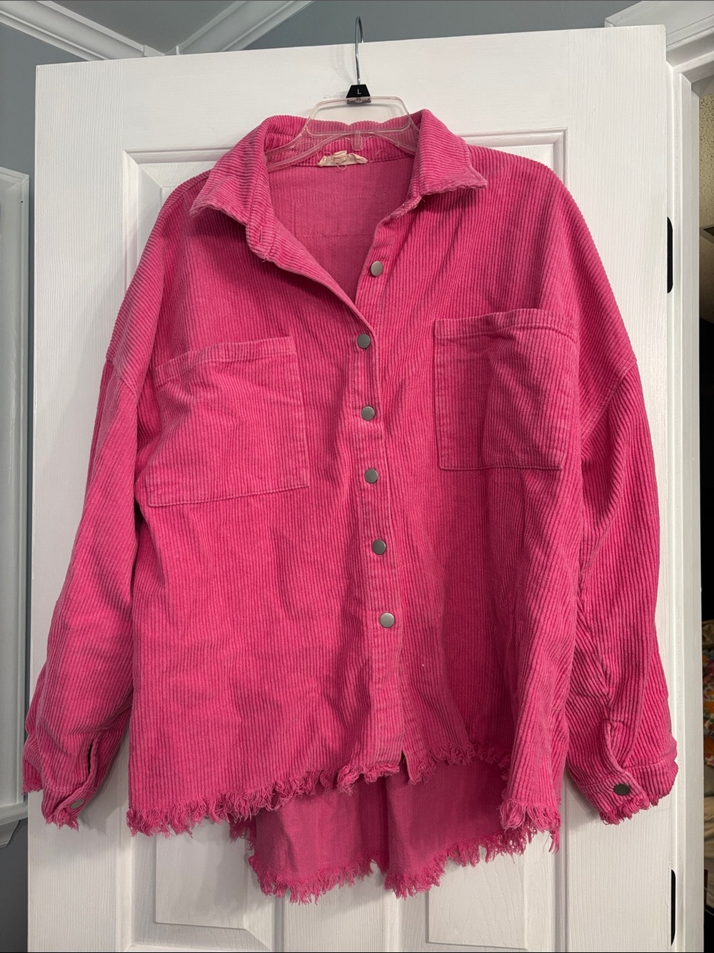 eesome Hot Pink Corduroy Button-Up Utility Jacket